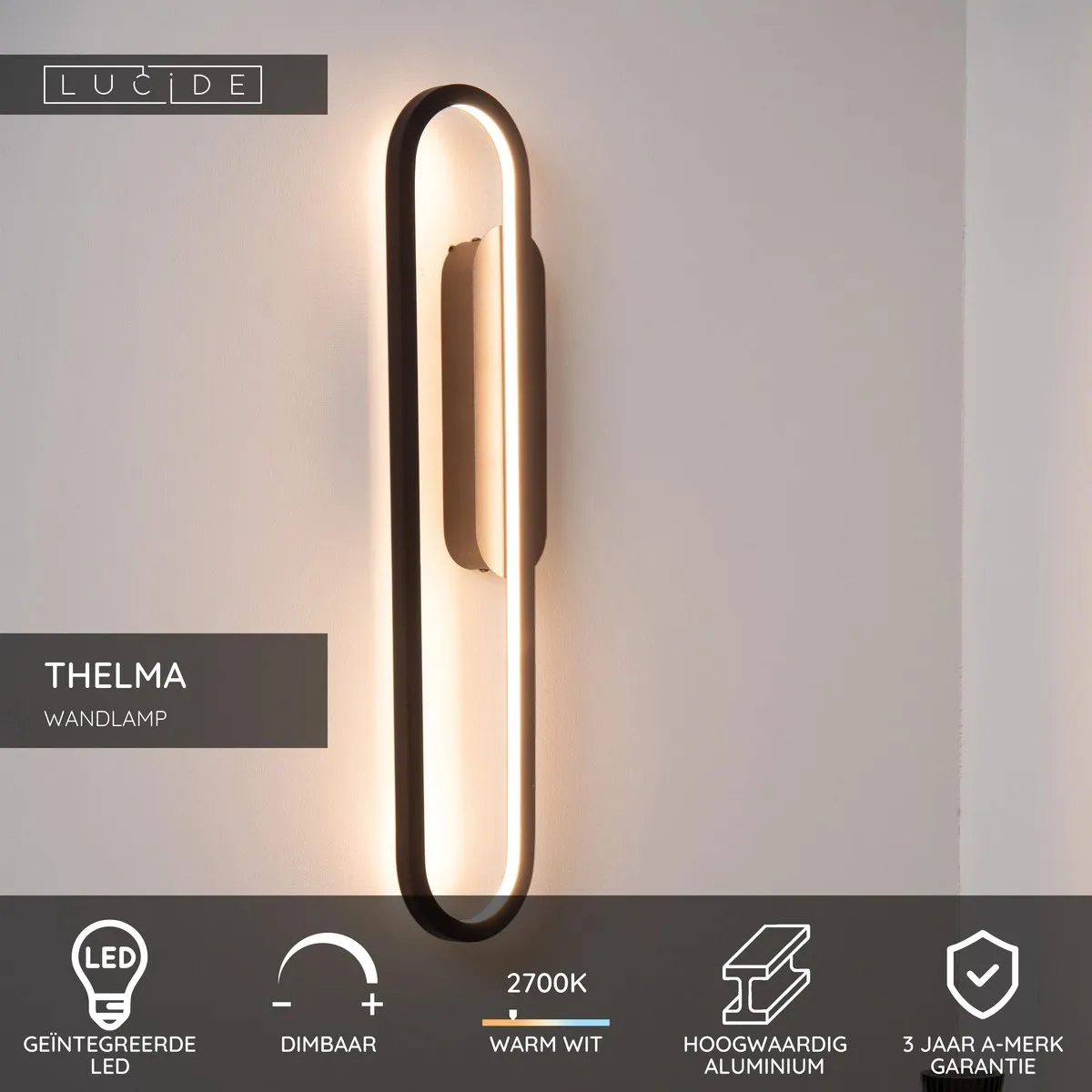 Lucide Thelma LED Wandlamp 24W - Zwart