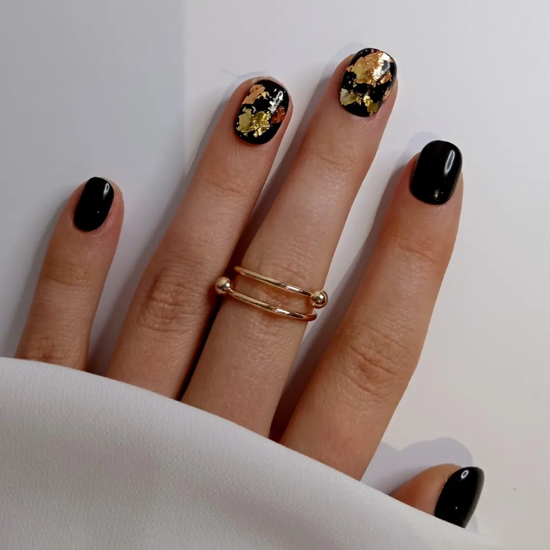 SD Press on Nails Zwart Flake Goud Nagelset - 20 Stuks - XS