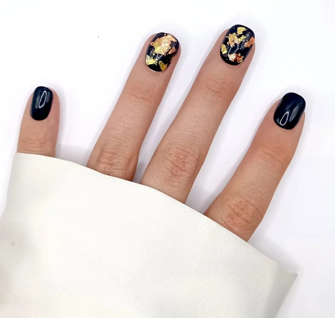 SD Press on Nails Zwart Flake Goud Nagelset - 20 Stuks - XS