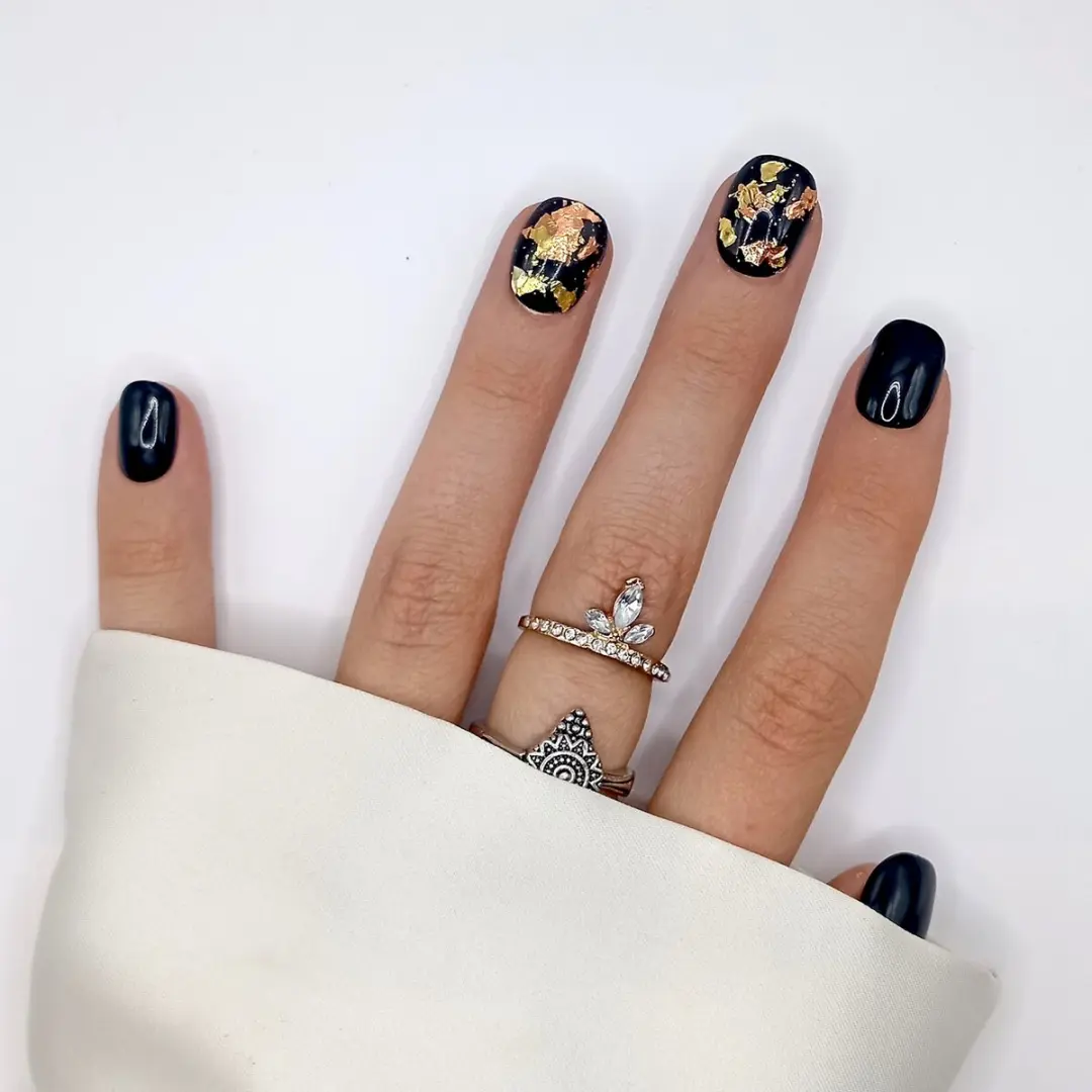 SD Press on Nails Zwart Flake Goud Nagelset - 20 Stuks - XS