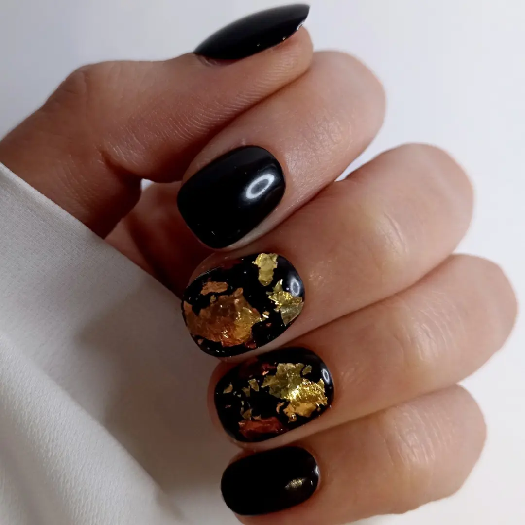 SD Press on Nails Zwart Flake Goud Nagelset - 20 Stuks - XS