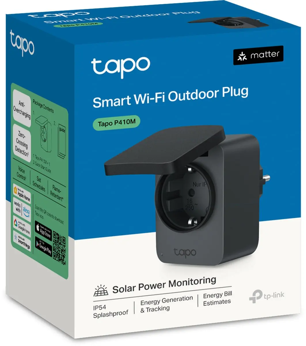 TP-Link Tapo P410M Slimme Stekker Buiten - IP54 - Zwart