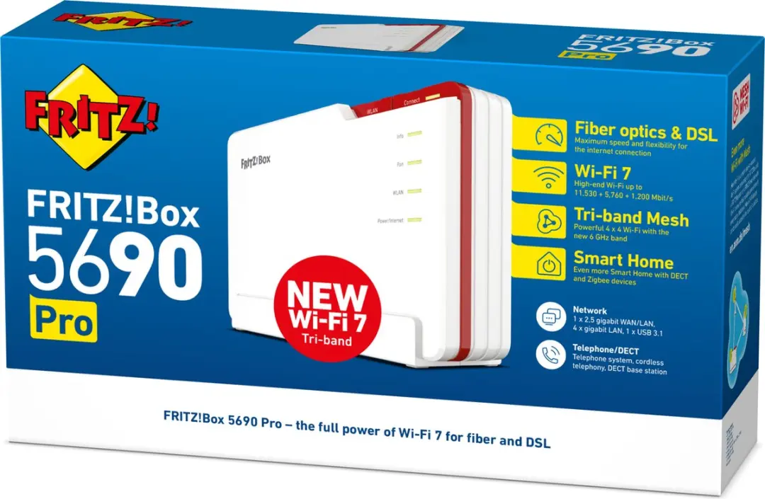 FRITZ!Box 5690 Pro Tri-Band WiFi 7 Router - 2.5Gbps - Bianco