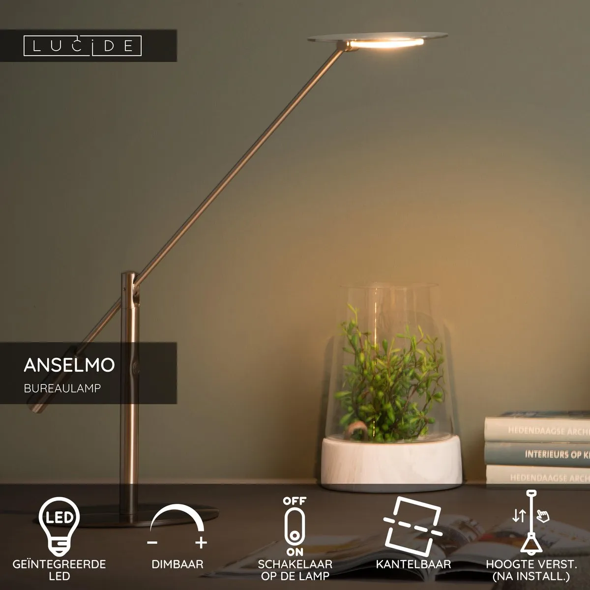 Lucide Anselmo Bureaulamp LED 9W 3000K - Mat chroom