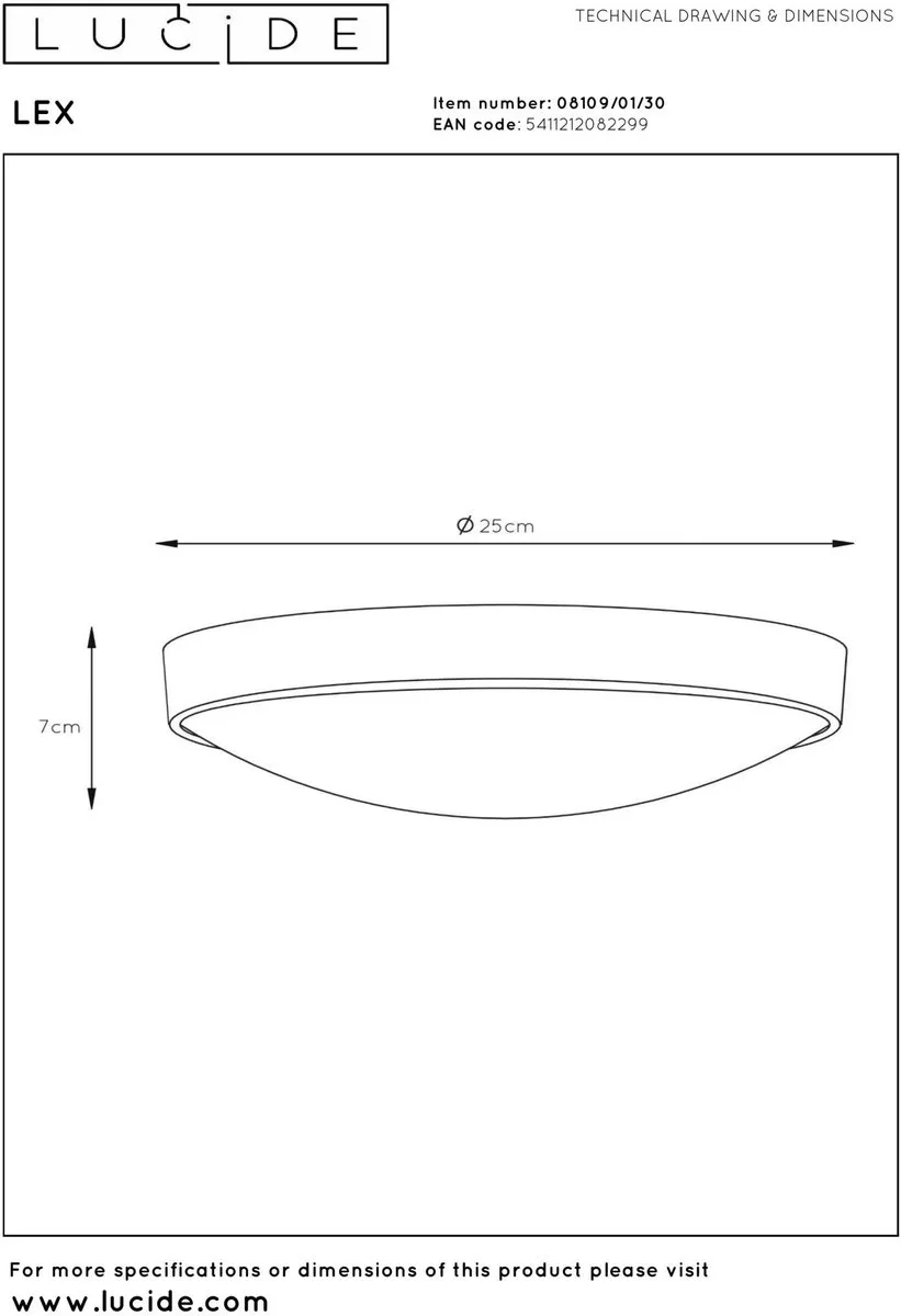 Lucide LEX Plafonnière Ø25cm - 2xE27 - Zwart