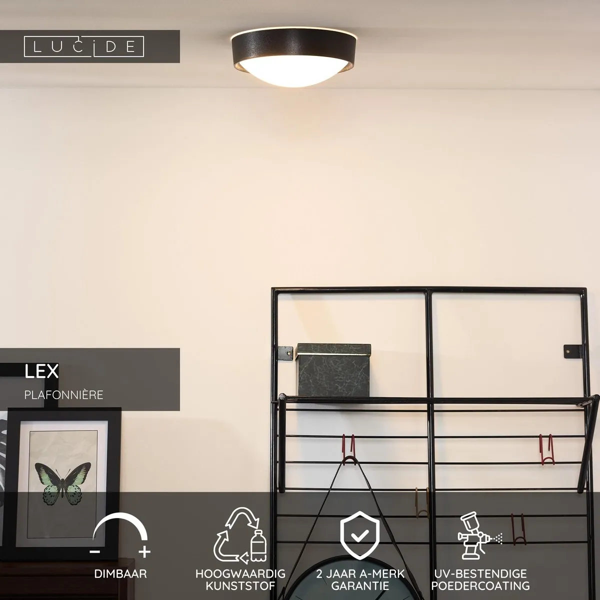 Lucide LEX Plafonnière Ø25cm - 2xE27 - Zwart