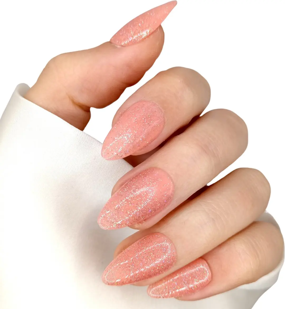 SD Press on Nails B-31 Stiletto Plaknagels - Nude Glitter - 20 Stuks
