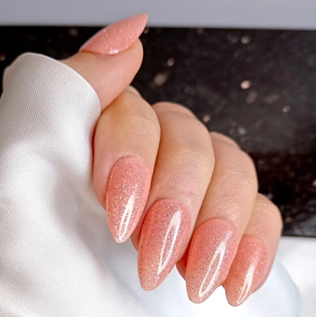 SD Press on Nails B-31 Stiletto Plaknagels - Nude Glitter - 20 Stuks