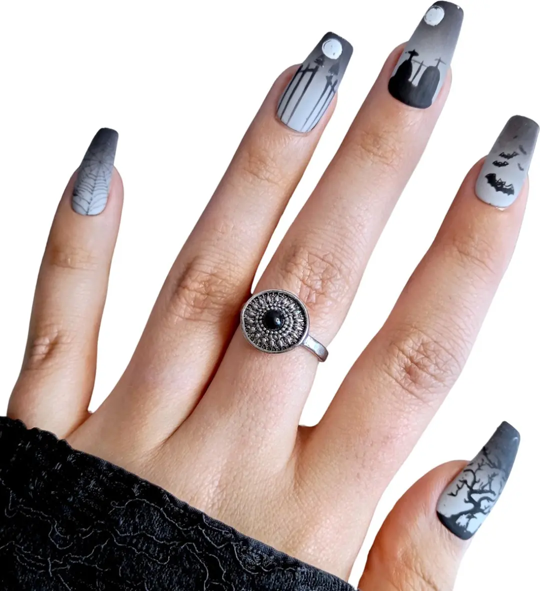 SD Press on Nails Luxury's No. 123 Graveyard Nagelset - 20 Stuks - Gothic Zwart Matte
