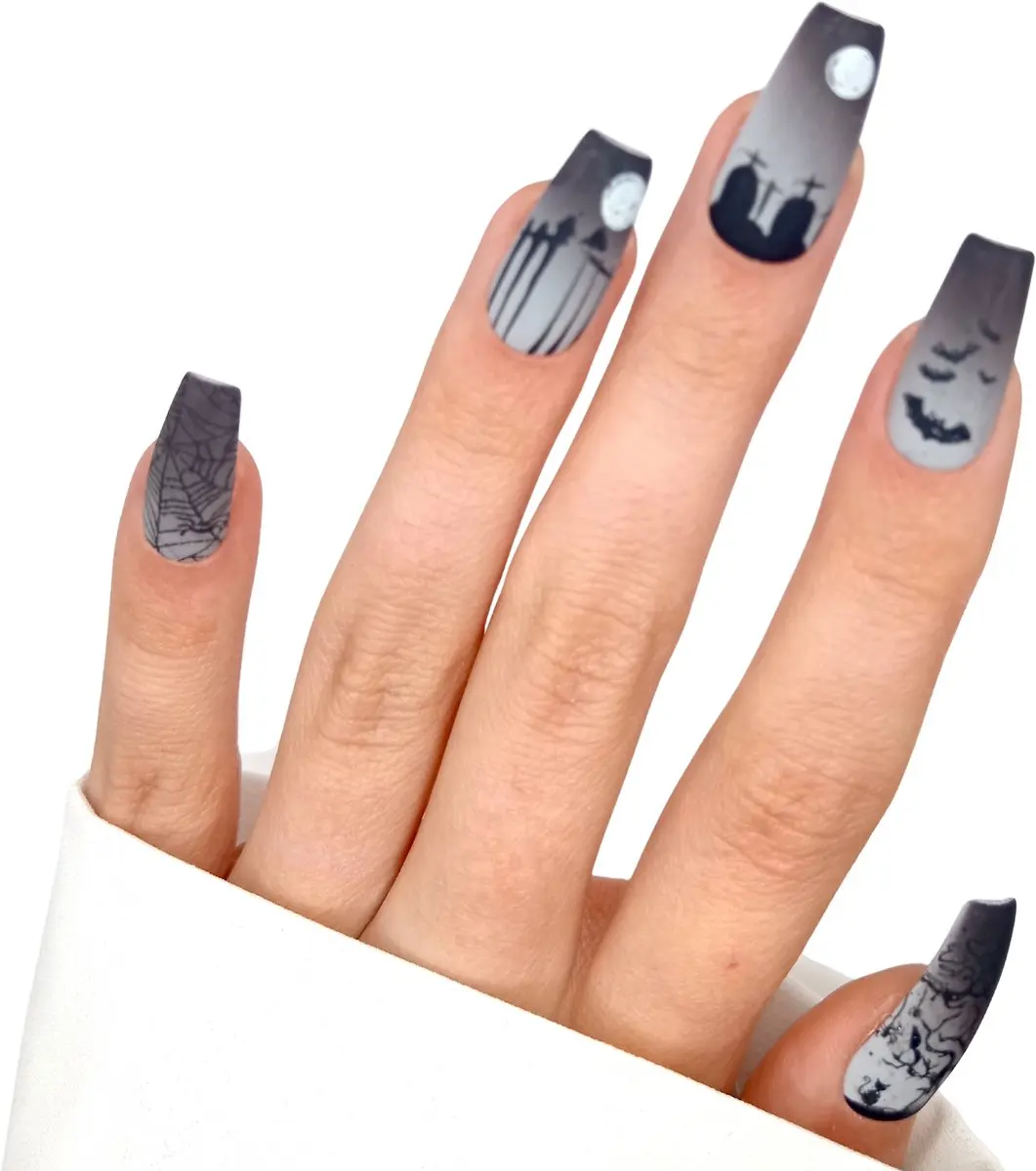SD Press on Nails Luxury's No. 123 Graveyard Nagelset - 20 Stuks - Gothic Zwart Matte