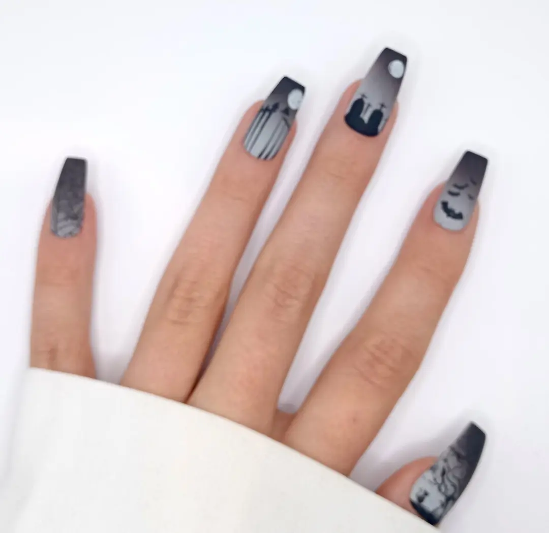SD Press on Nails Luxury's No. 123 Graveyard Nagelset - 20 Stuks - Gothic Zwart Matte