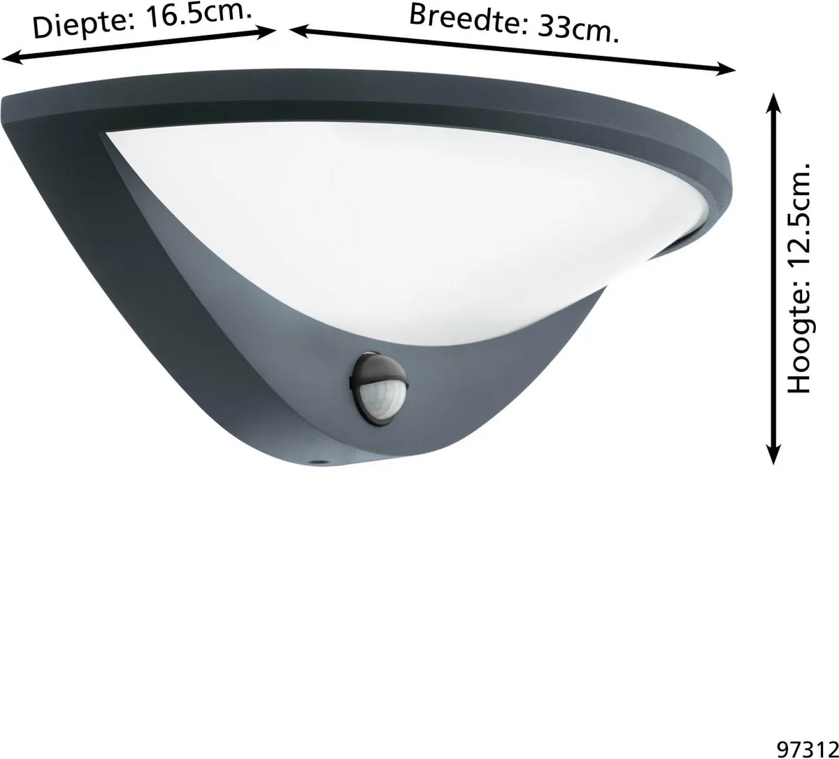 Eglo Belcreda Wandlamp Buiten LED 33cm Antraciet/Wit - Sensor - afbeelding 6 van 6