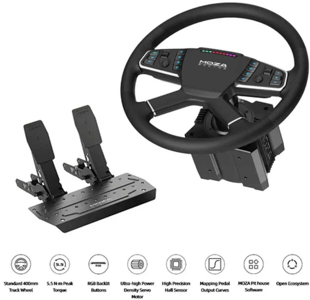 Moza Racing Trucking Simulator Bundel - R5 Basis + TSW Stuurwiel + SRP-Lite Pedalen