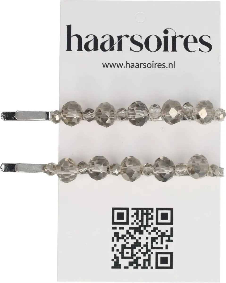 Haarsoires Schuifspeldjes 7cm Grijs - Facetkralen Duo - 2 Stuks
