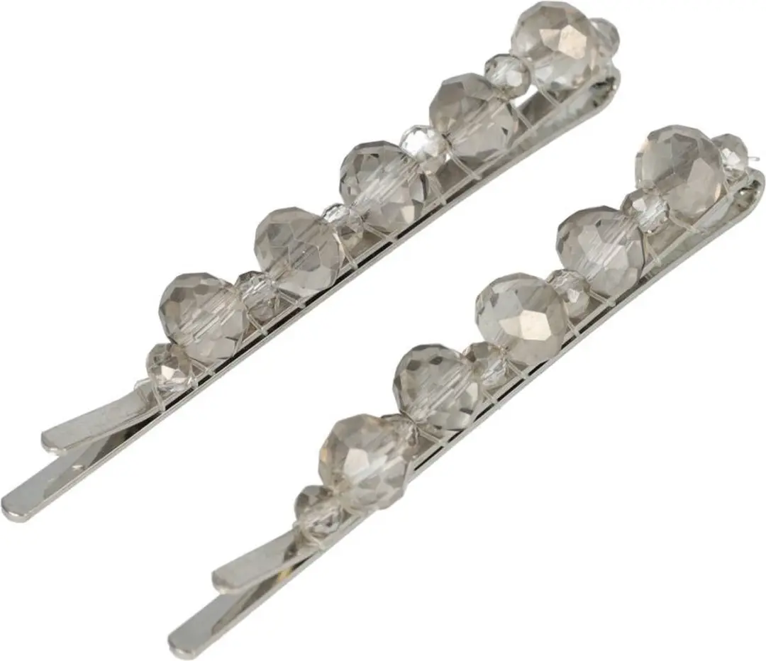 Haarsoires Schuifspeldjes 7cm Grijs - Facetkralen Duo - 2 Stuks