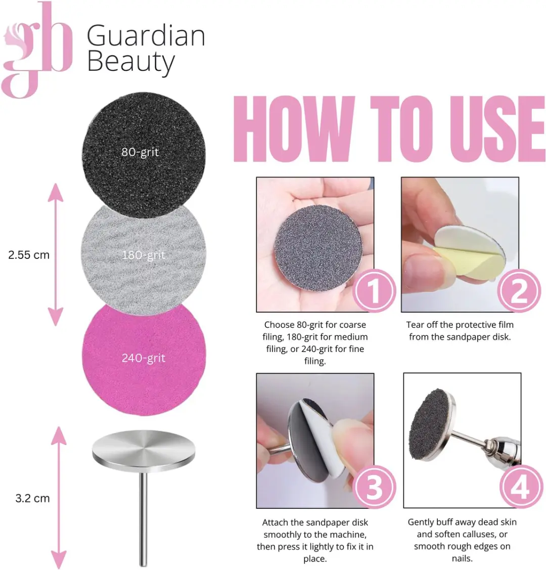 Guardian Beauty Schuurpapier Schijfjes Set 80/180/240 Grit - 60 Stuks - Zilver