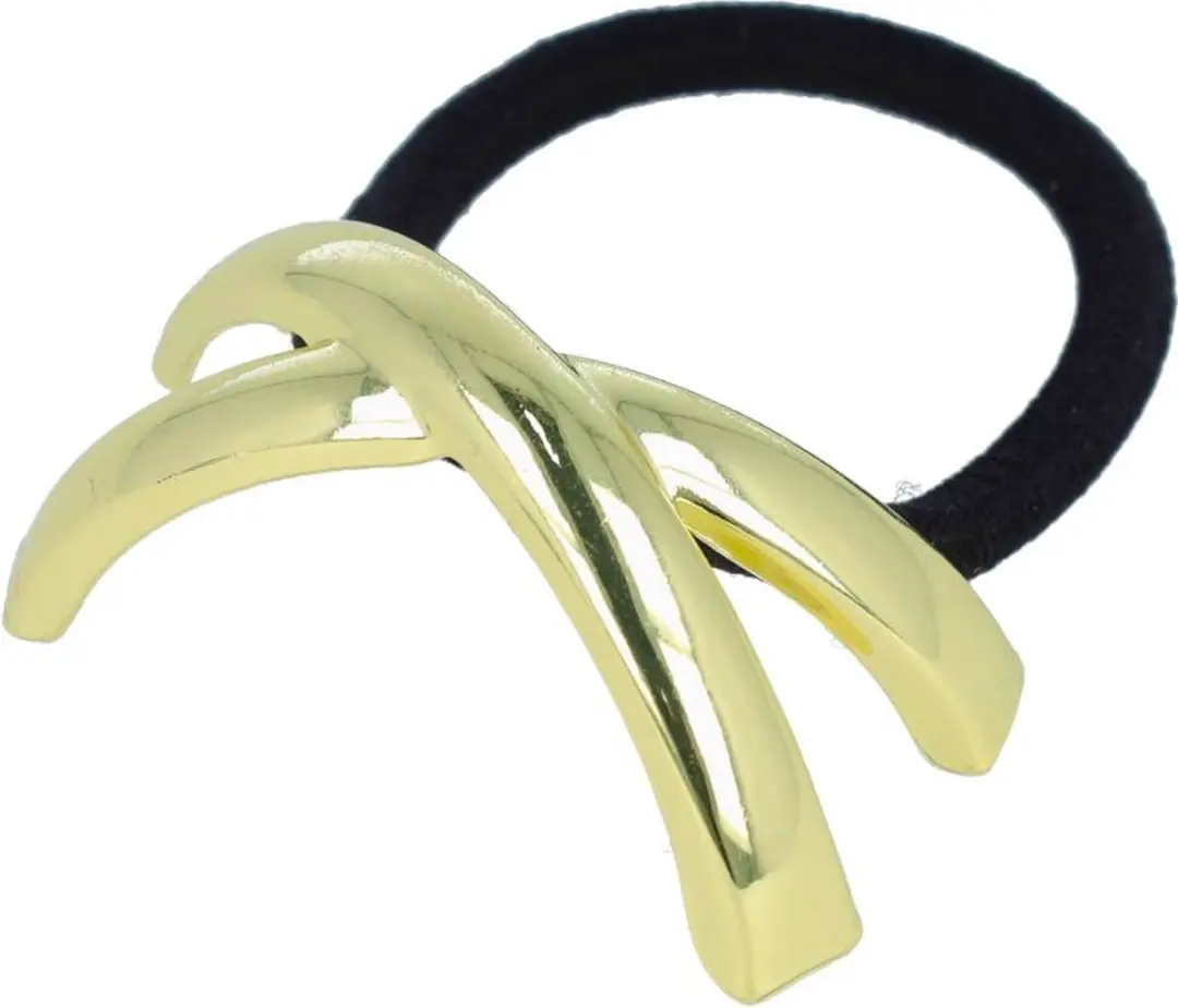 Haarsoires Cuff Haarelastiek 5cm - Zwart/Goud Metaalaccent