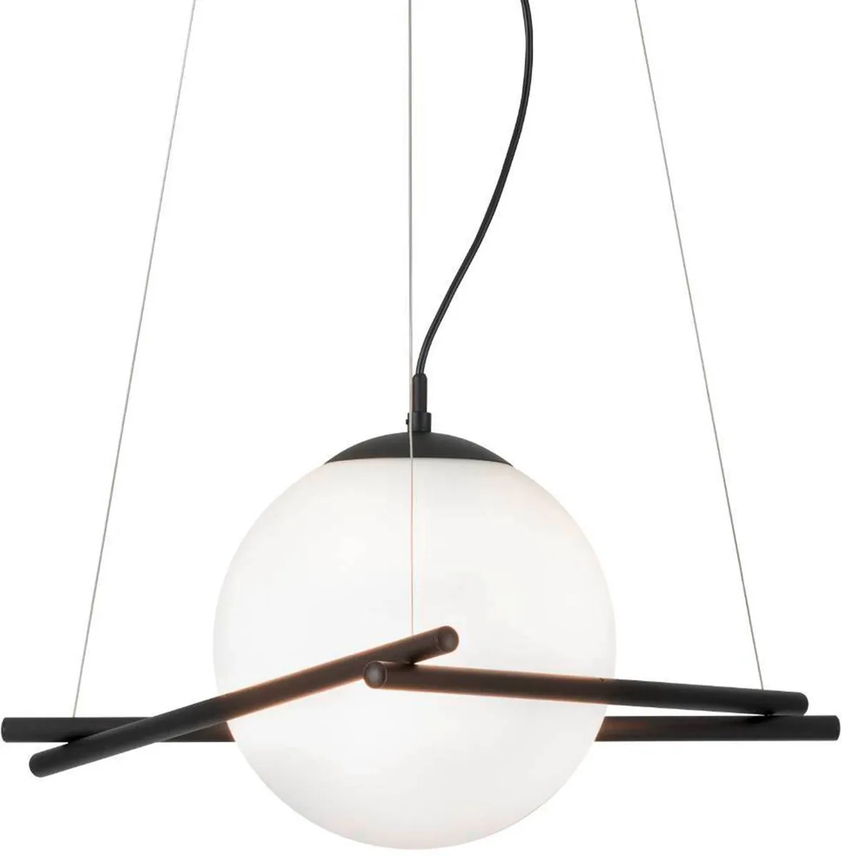 Eglo Hanglamp E27 Staal Zwart Glas Opaal - 2 Lichtpunten