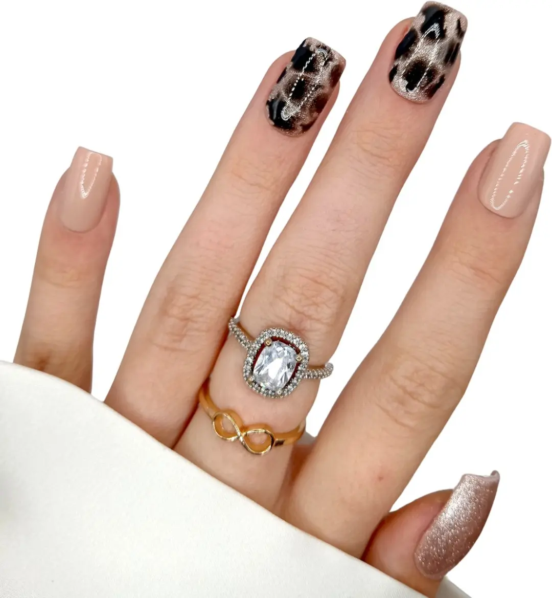 SD Press on Nails B-226 Plaknagels - 20 Stuks - Nude met Print