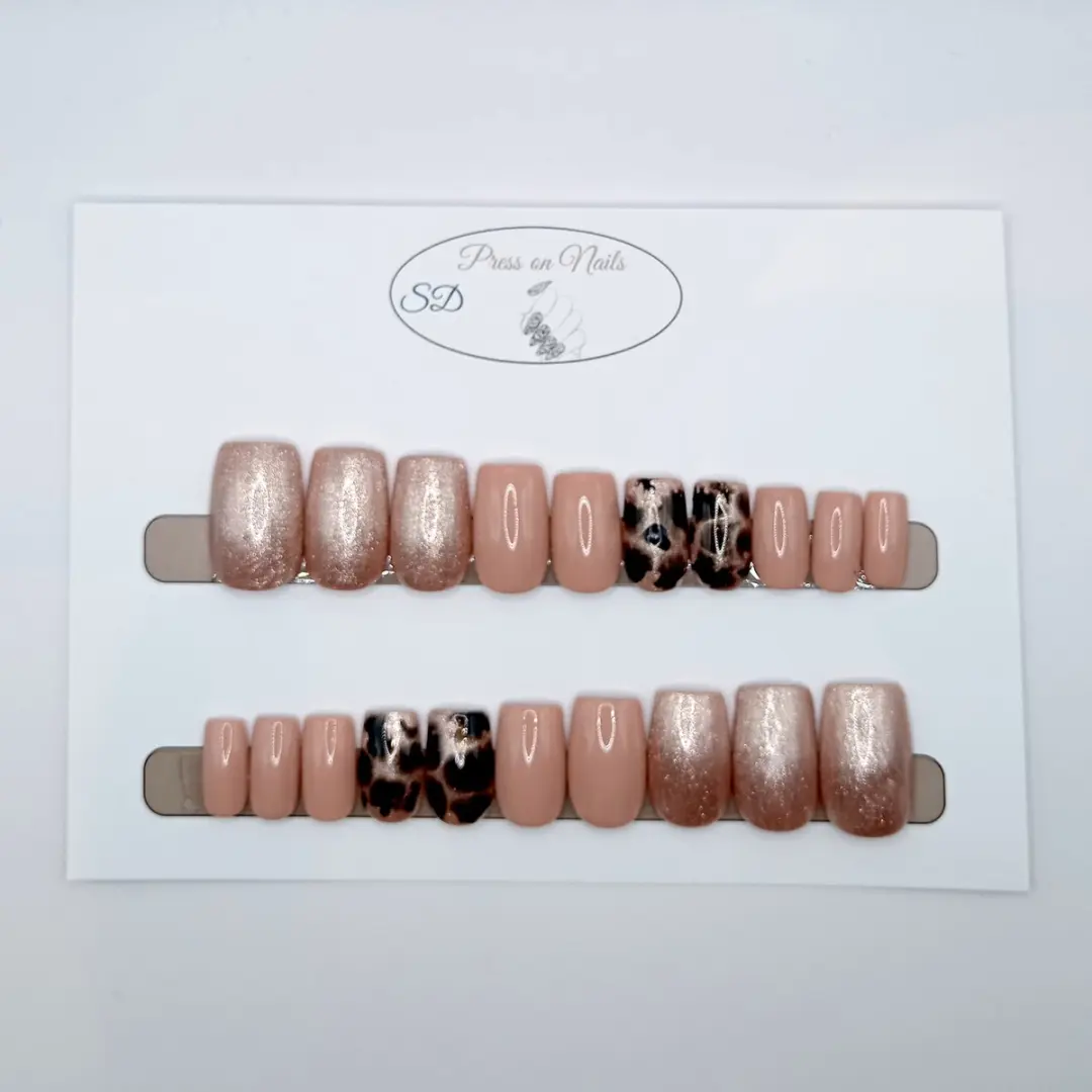 SD Press on Nails B-226 Plaknagels - 20 Stuks - Nude met Print