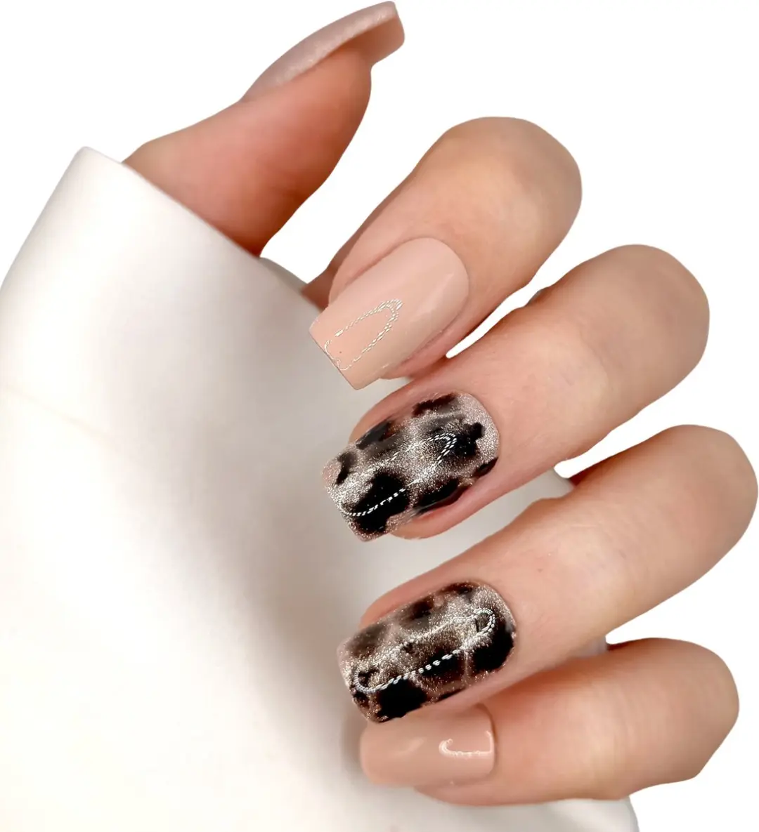 SD Press on Nails B-226 Plaknagels - 20 Stuks - Nude met Print