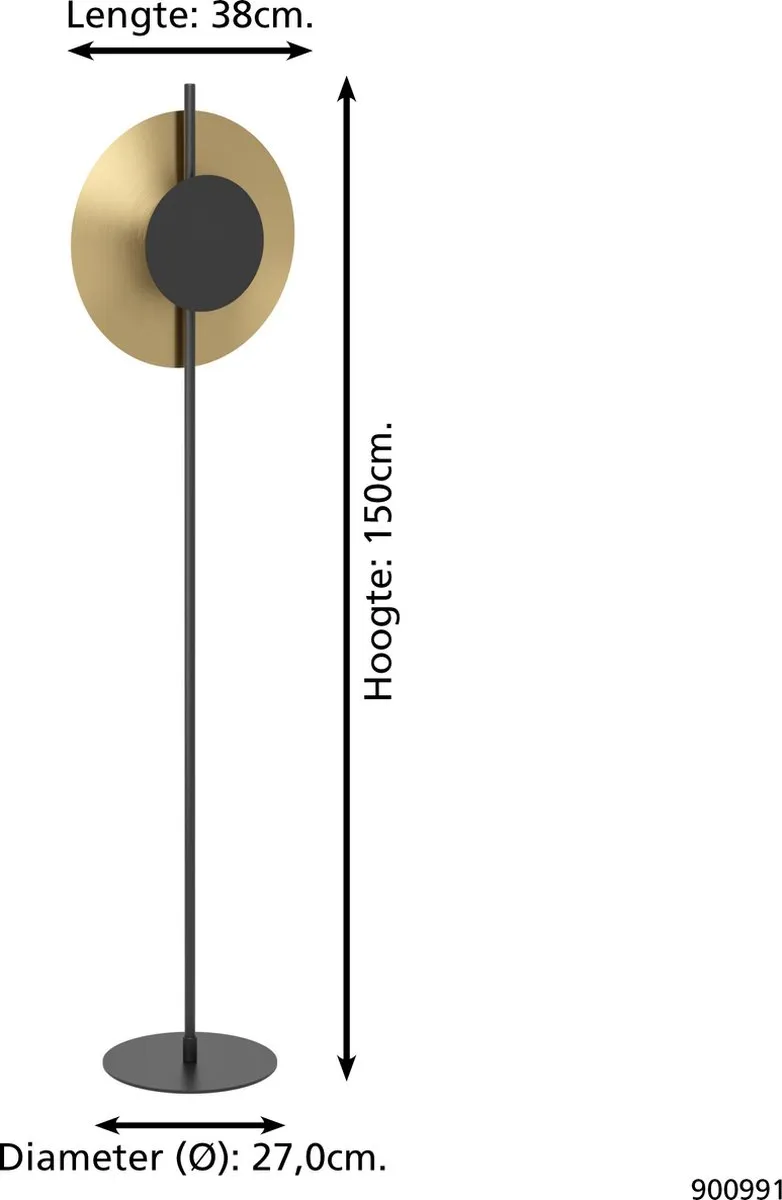 Eglo Tocina Vloerlamp 150cm - Zwart/Goud - afbeelding 6 van 6