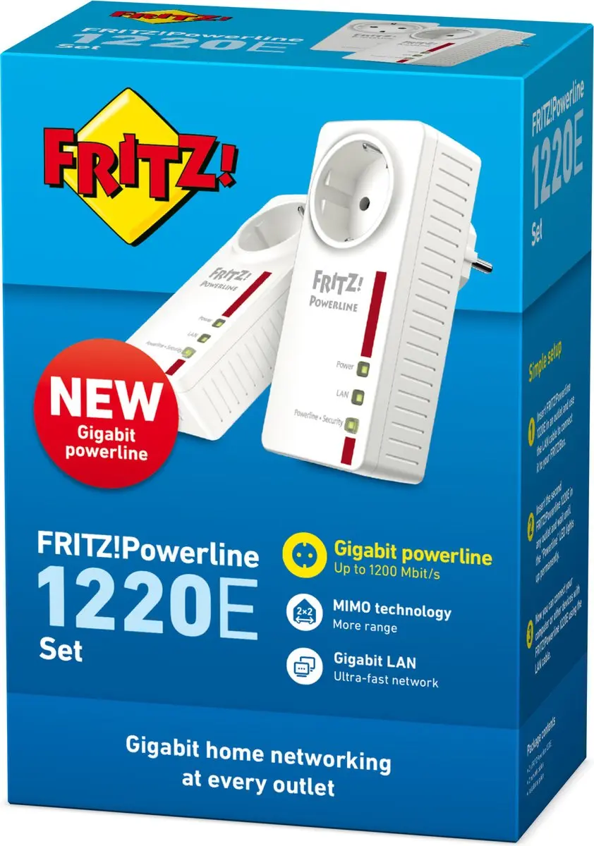 FRITZ! Powerline 1220E 1200 Mbps - 2-Pack Wit/Rood