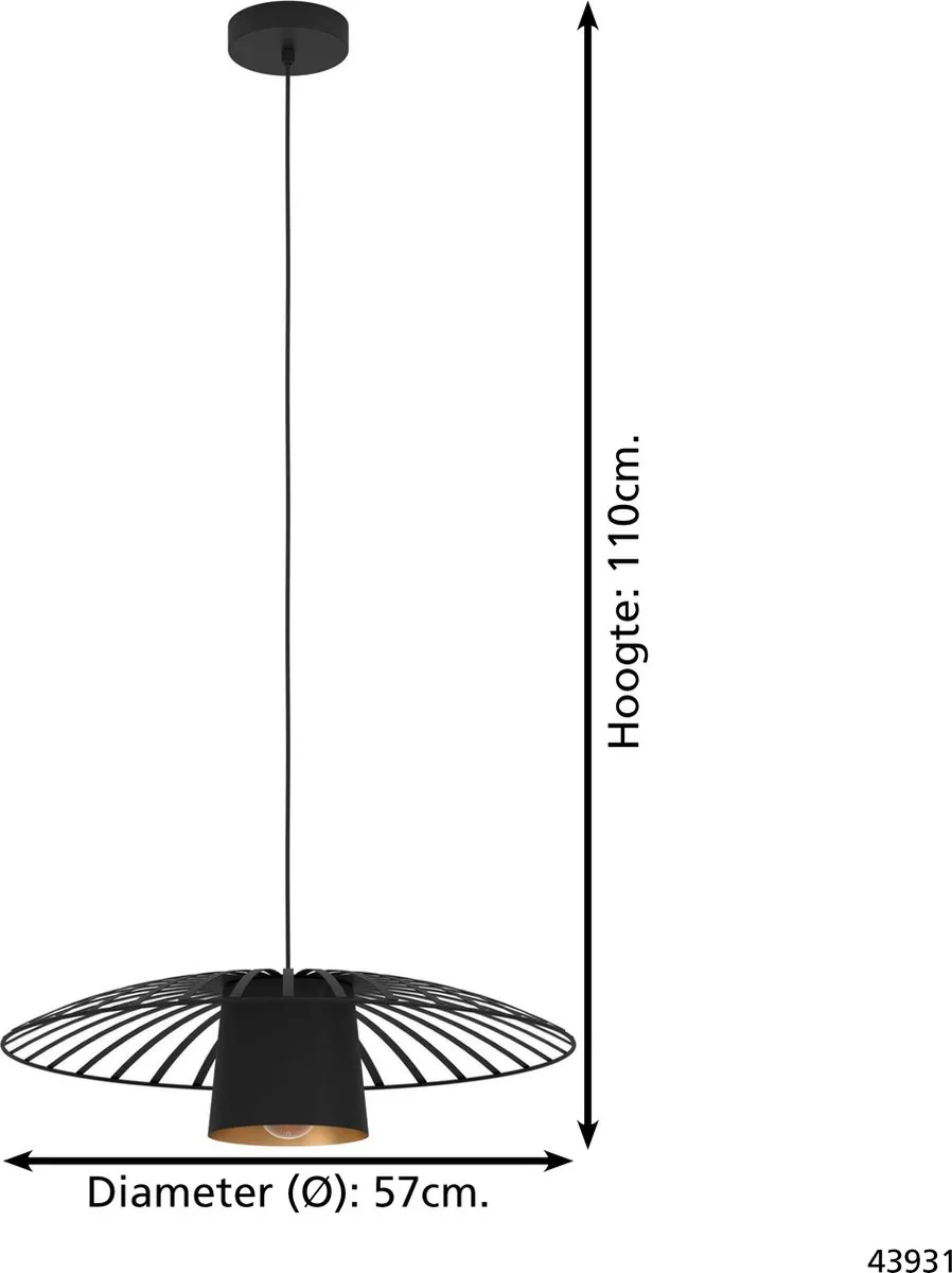 Eglo Felixkirk Hanglamp E27 Ø57cm - Zwart/Goud - afbeelding 6 van 6