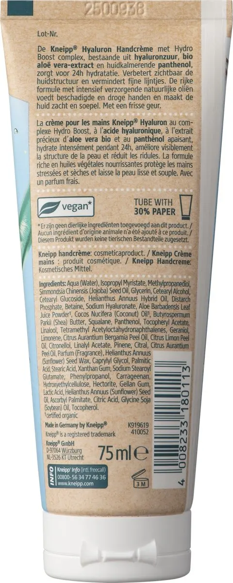 Kneipp Hyaluron Handcrème Aloë Vera Bio 75ml