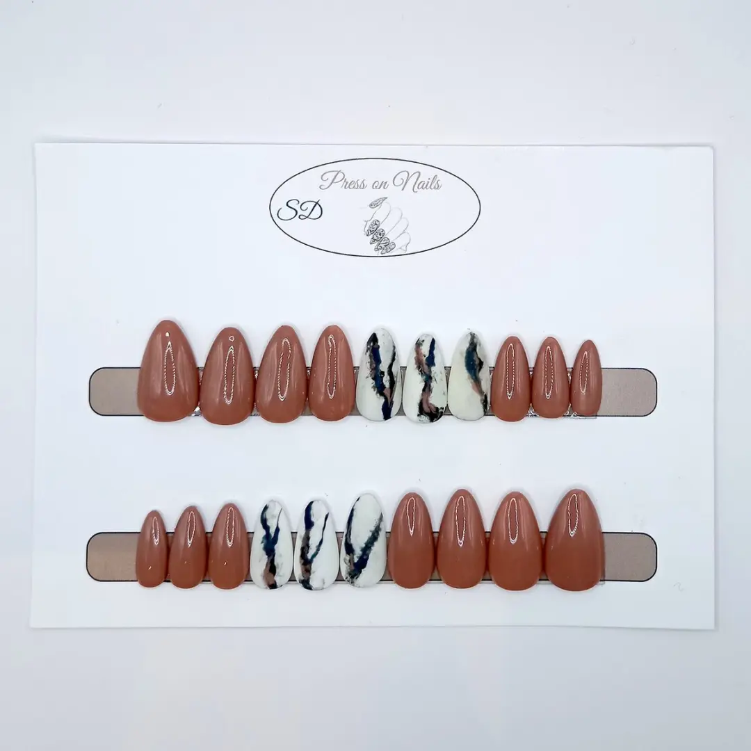 SD Press on Nails Nude Marble Plaknagels - 20 Stuks