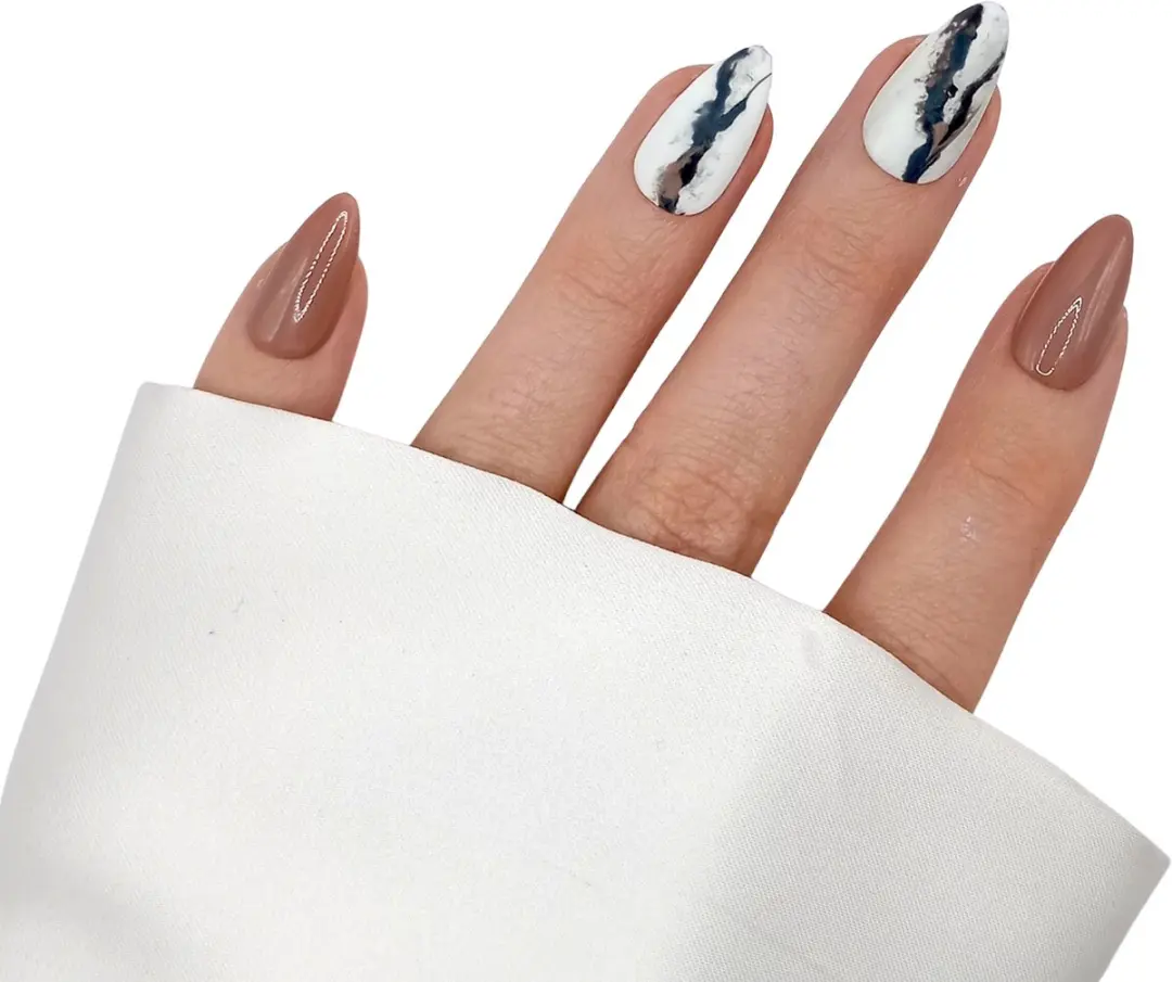 SD Press on Nails Nude Marble Plaknagels - 20 Stuks