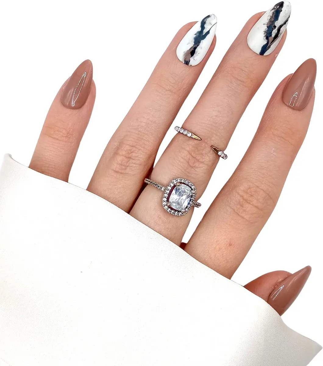 SD Press on Nails Nude Marble Plaknagels - 20 Stuks - afbeelding 6 van 6