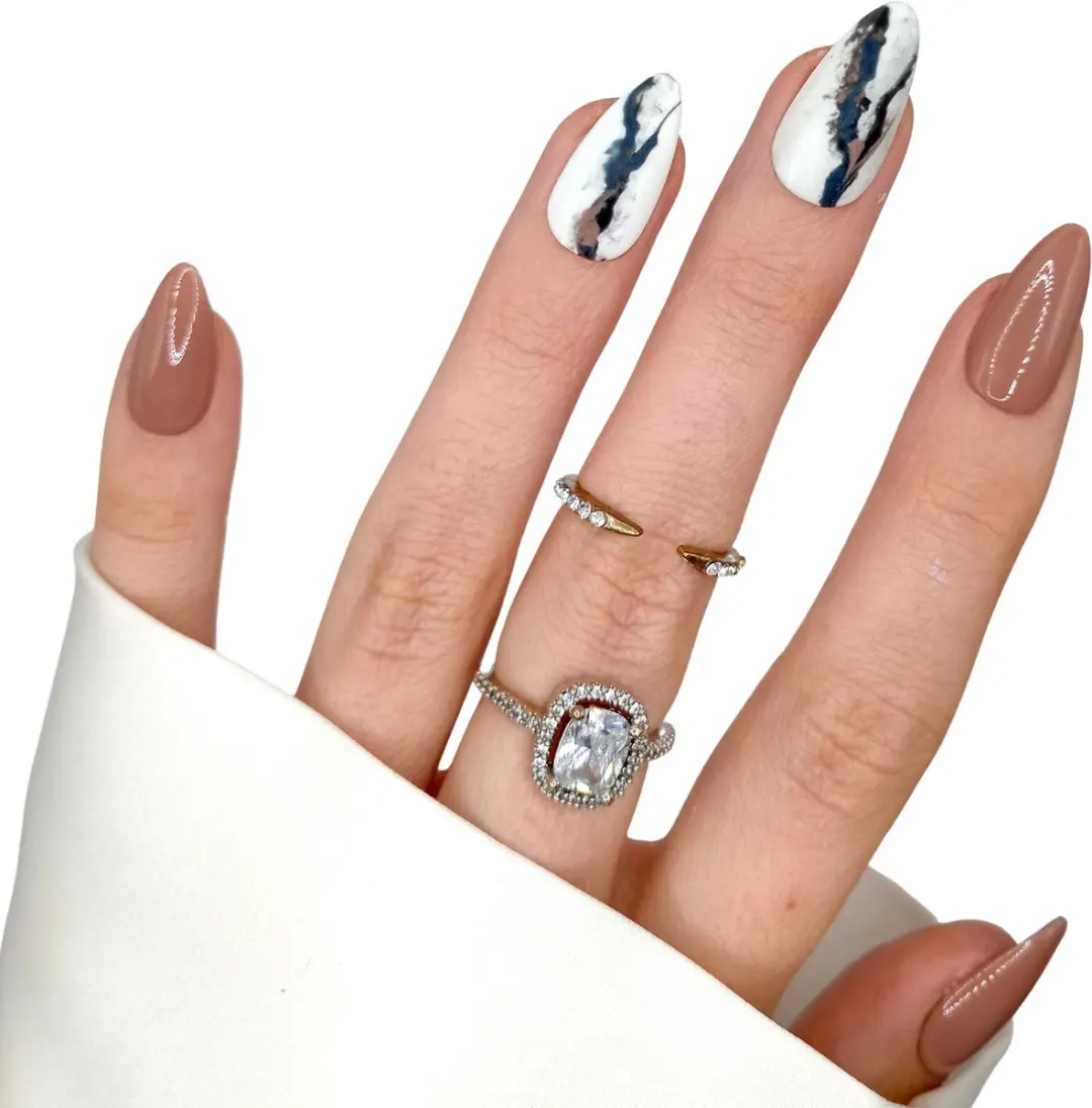 SD Press on Nails Nude Marble Plaknagels - 20 Stuks