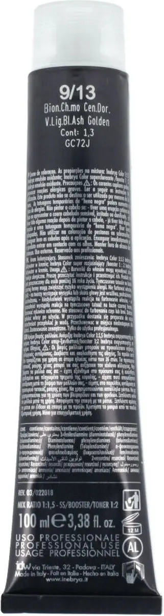 Inebrya Permanent Haarkleuring 9/13 Very Light Blonde Ash Golden 100ml