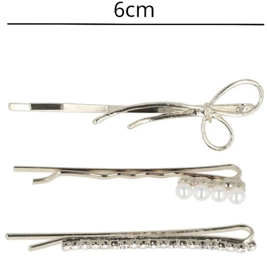 Haarsoires Schuifspeldjes 6cm - Zilver met Parel & Steentjes - 3 Stuks