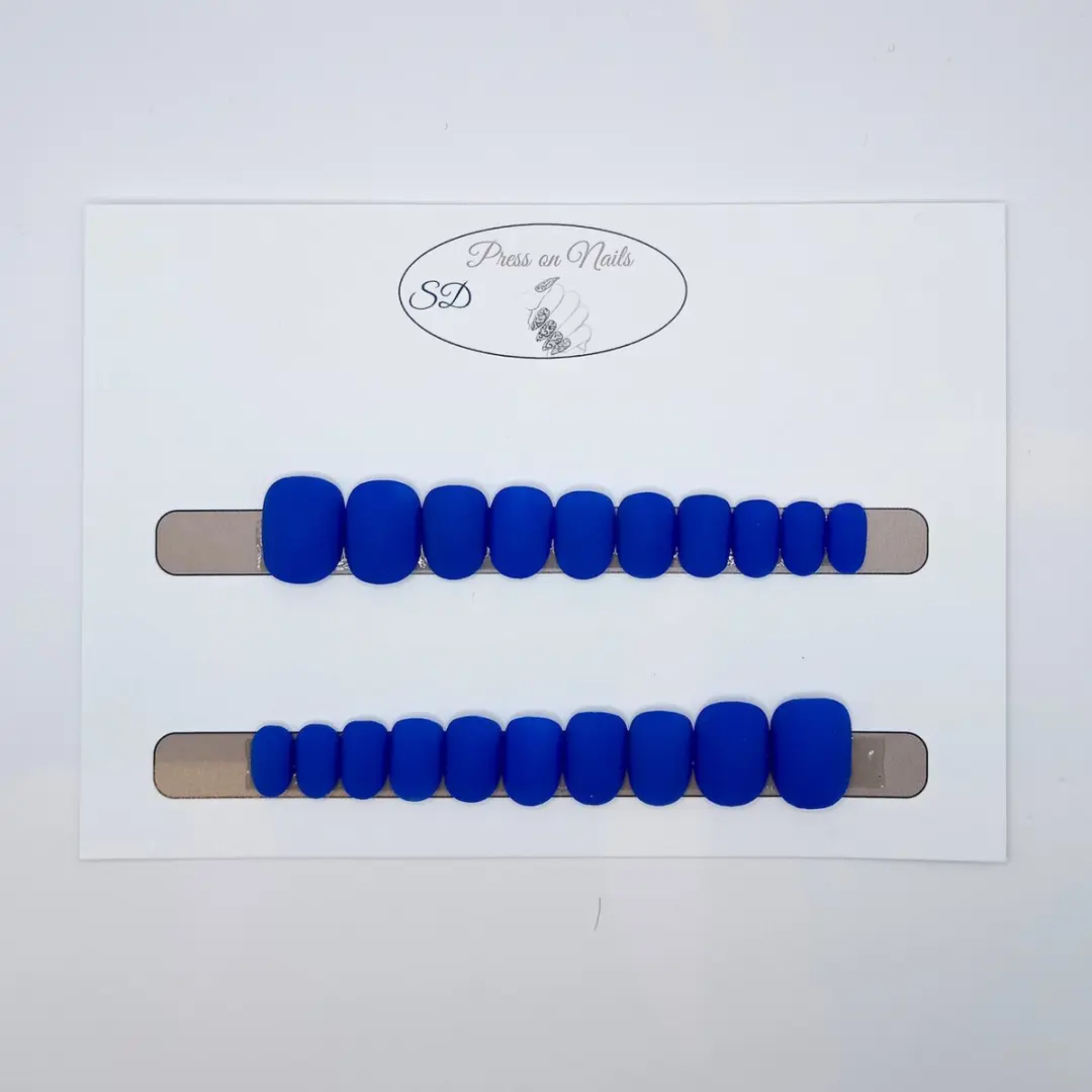 SD Press on Nails B-10 Blauwe Matte Nagelset 20 Stuks - Kort Naturel