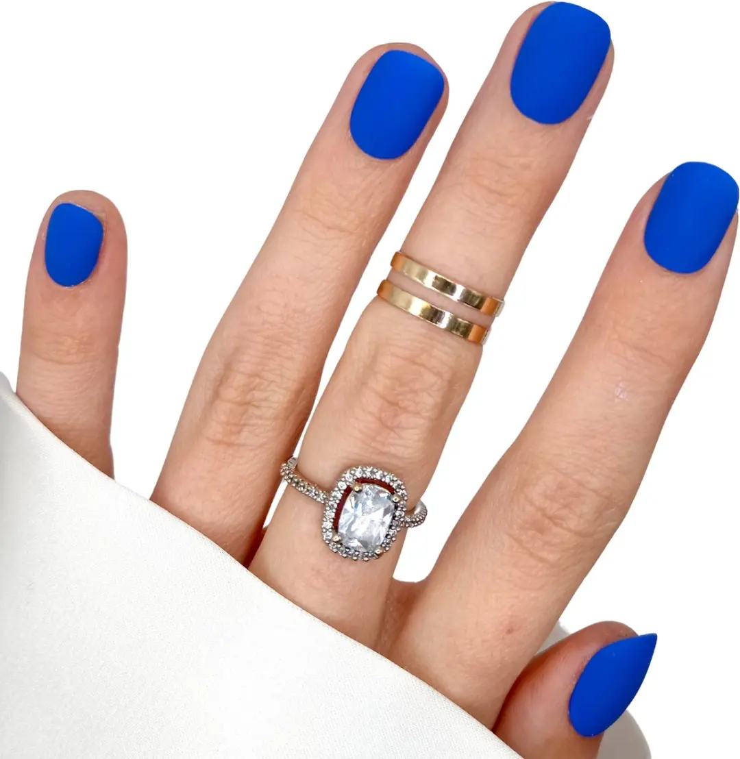SD Press on Nails B-10 Blauwe Matte Nagelset 20 Stuks - Kort Naturel