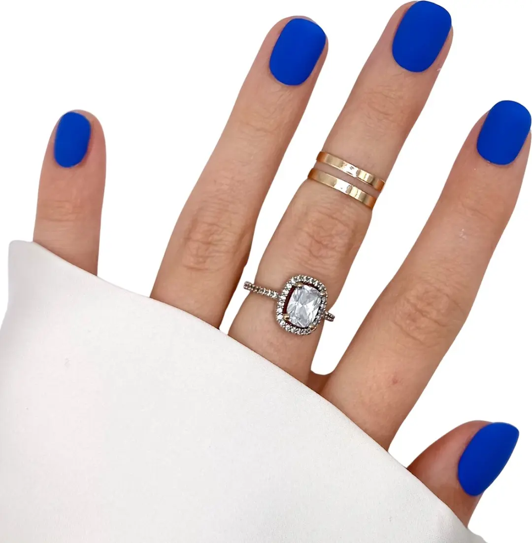 SD Press on Nails B-10 Blauwe Matte Nagelset 20 Stuks - Kort Naturel