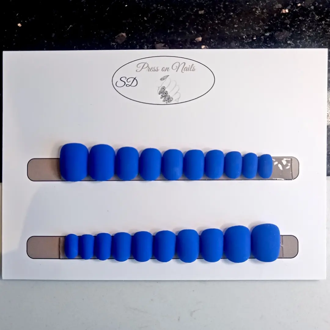 SD Press on Nails B-10 Blauwe Matte Nagelset 20 Stuks - Kort Naturel - afbeelding 6 van 6