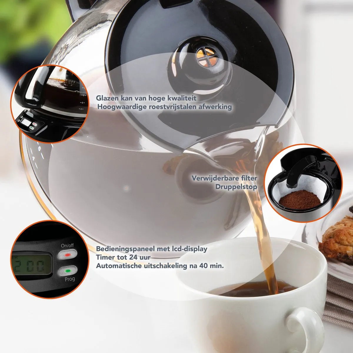 Domo DO1065K Koffiezetapparaat 1,5L - LCD Display - Zwart