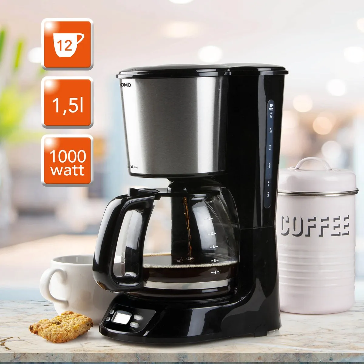 Domo DO1065K Koffiezetapparaat 1,5L - LCD Display - Zwart