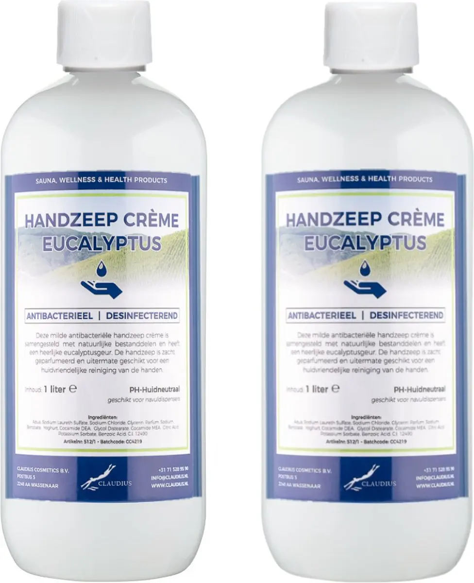 Splashbox Cosmetics Handzeep Crème Eucalyptus 1L - Set van 2