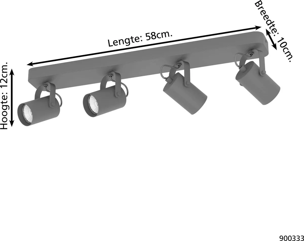 Eglo Sorego Spot GU10 - 4 Lichtpunten 58cm - Zwart - afbeelding 6 van 6