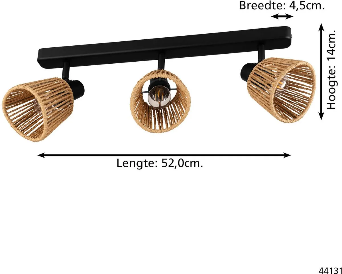 Eglo Keelby Spot E14 - 3x40W Kantelbaar - Zwart/Natuurlijk/Bruin - afbeelding 6 van 6