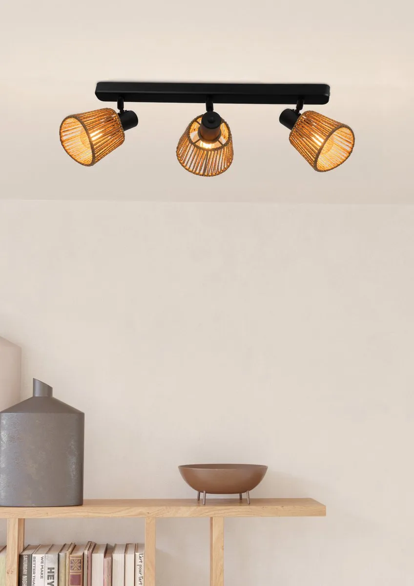 Eglo Keelby Spot E14 - 3x40W Kantelbaar - Zwart/Natuurlijk/Bruin