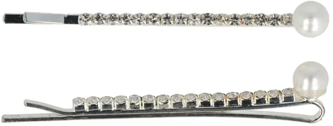 Haarsoires Schuifspeldjes 6cm - Recht - Strass & Parel - Zilver - 2 Stuks