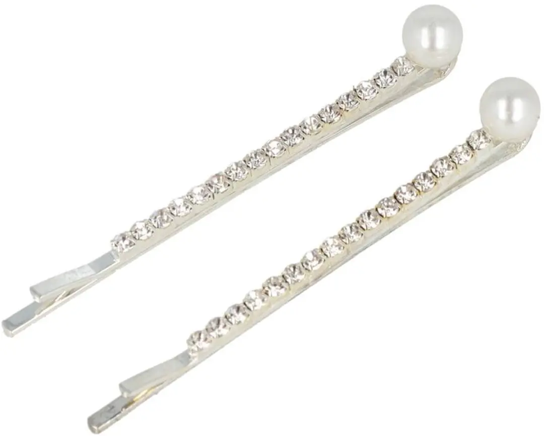 Haarsoires Schuifspeldjes 6cm - Recht - Strass & Parel - Zilver - 2 Stuks