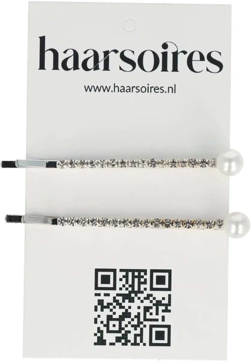 Haarsoires Schuifspeldjes 6cm - Recht - Strass & Parel - Zilver - 2 Stuks