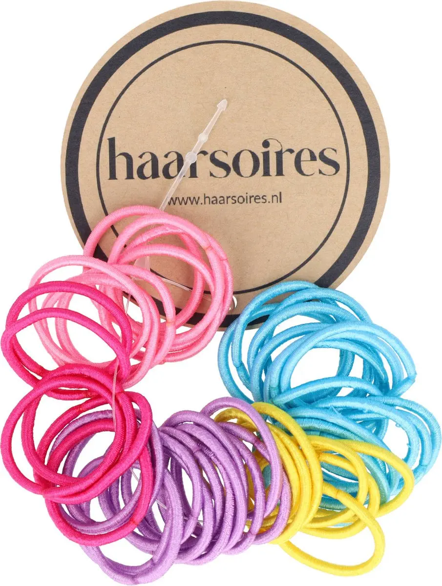Haarsoires Mini Haarelastiekjes 2cm - 24 Stuks - Roze/Blauw/Geel/Paars