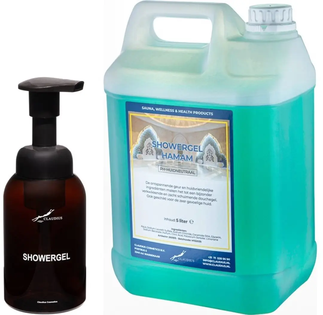 Splashbox Cosmetics Zeepdispenser 300ml + 5L Hamam Showergel Navulling